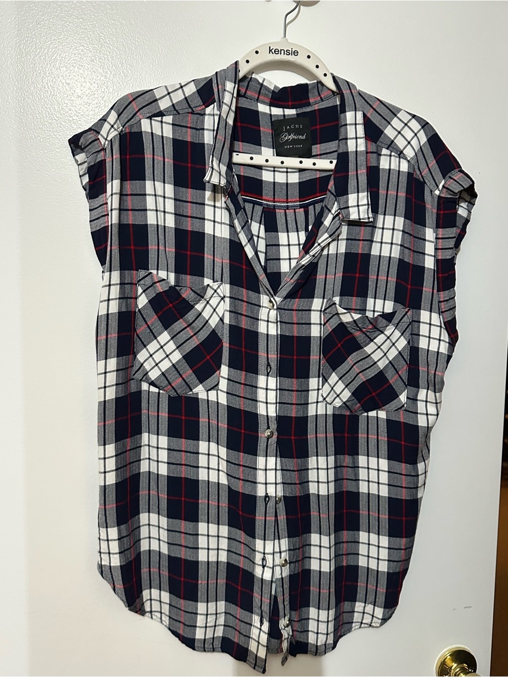 Jachs Girlfriend Navy, White & Red Plaid Button-Up Shirt